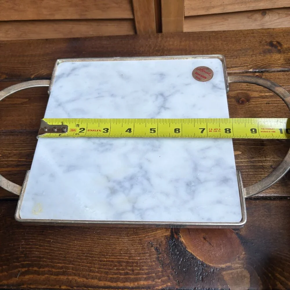 Leonard Silverplate Italy Marble & Silver Serving Tray‎ with Handles